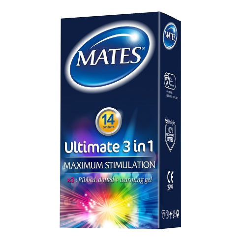 Mates Ultimate 3 in 1 Condoms 14 Pack - PL4YHOUSE - PL4YHOUSE - Mates Ultimate 3 in 1 Condoms 14 Pack - Mates - Condoms - Mates Ultimate 3 in 1 Condoms 14 Pack - {{ sex }} - {{adult_toys}} - {{UK}} - {{ christmas }}